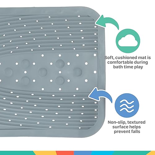 Miniatura 10 de Nuby Tapete de baño acolchado para bebés y niños pequeños, tapete antideslizante para ducha y bañera con ventosas, color aguamarina