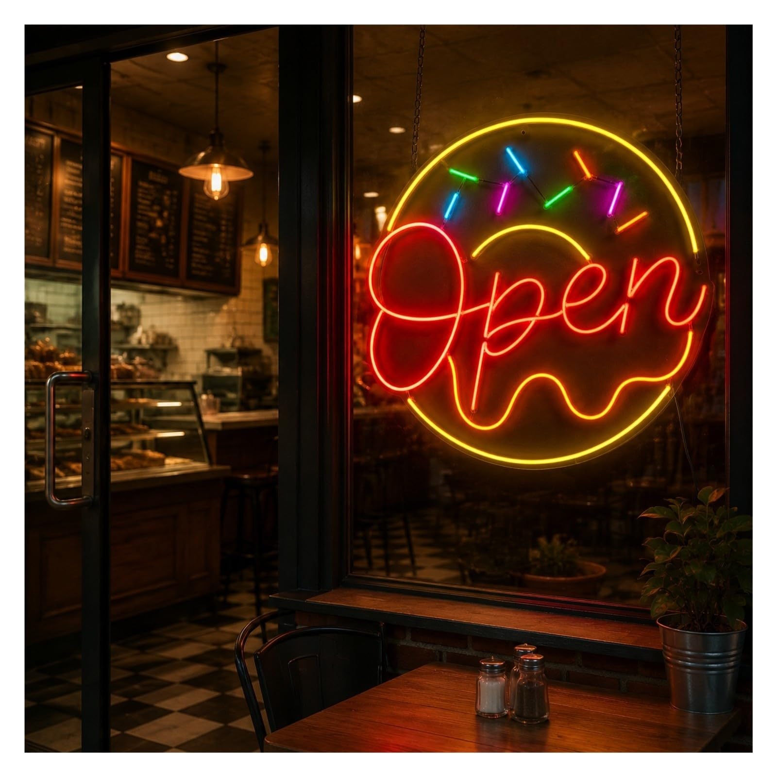 Insegna al Neon Insegna Al Neon Aperta Della Ciambella