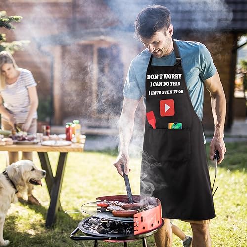 Miniatura 2 de Delantales divertidos para hombres, delantal negro, regalo para padre, marido, chef para cocinar, hornear, jardinería