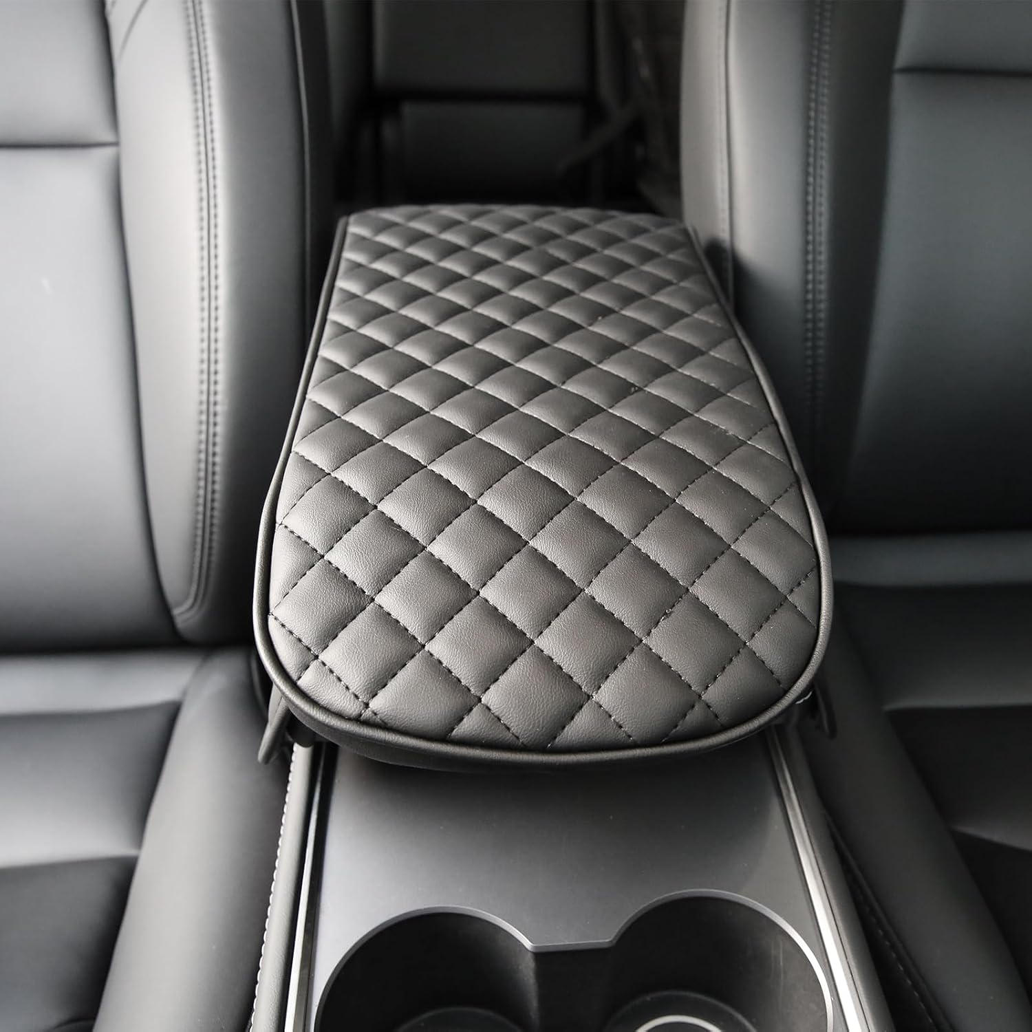 for Tesla Armrest Cover for Model 3 Armrest Cover for Model Y Arm Rest Cover Car Armrest Box Cover PU Center Console Cover for Tesla Accessories (PU+Memory Foam, Black)