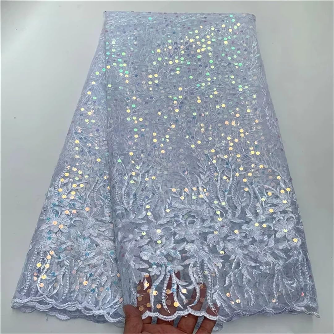 Tessuto di Pizzo di Organza Africano da Donna con Paillettes for Abiti da Sposa e da Festa Tessuto di Pizzo a Rete di qualità Premium da 5 Metri(Same as Picture5)