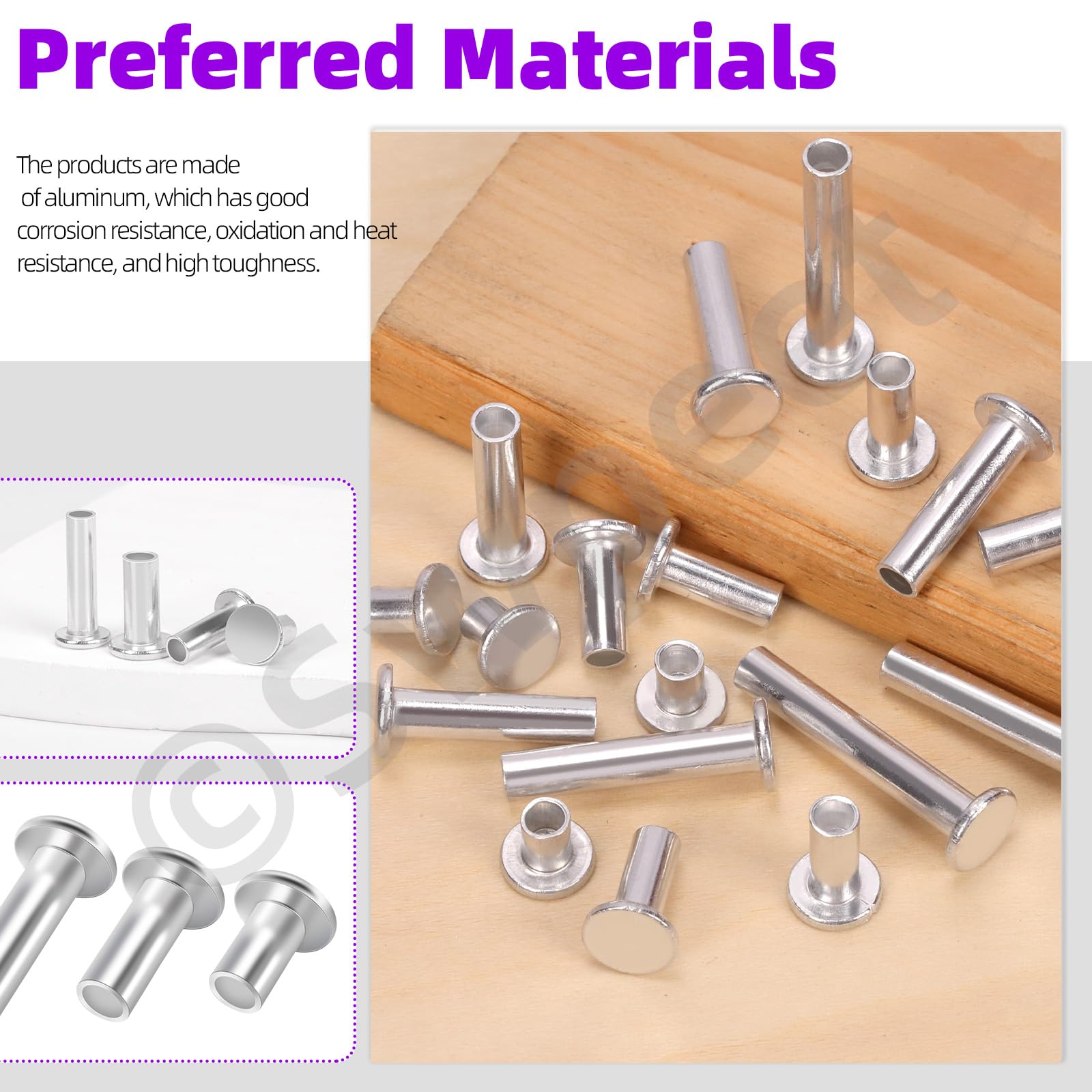 251 Pcs Rivets Kit - Aluminum Flat Head Tubular Rivets -4