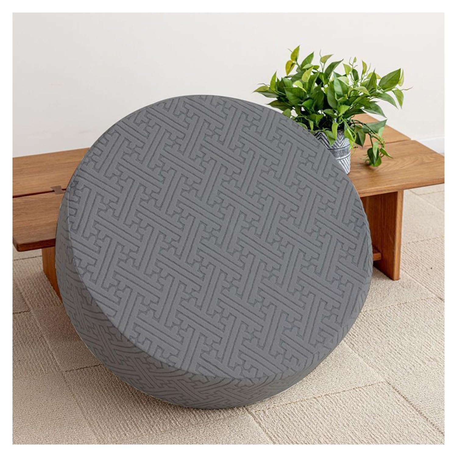 Housse de protection extensible pour repose-pieds rond de 80 cm en tissu hocker