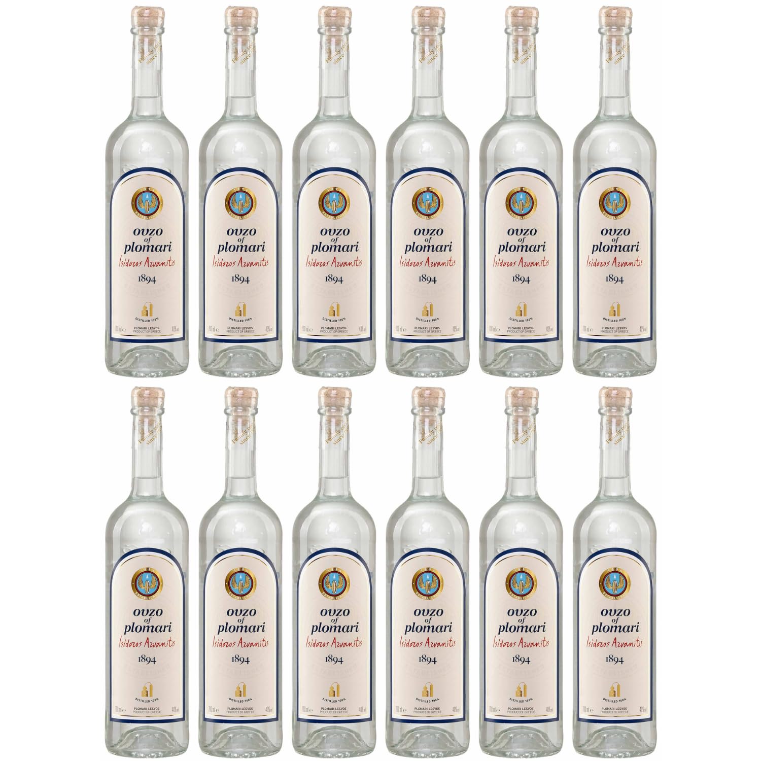 Ouzo Plomari 12x 0,7l Flasche | Destillerie Arvanitis | 40% Vol. | Ouzo aus Griechenland | +20ml Jassas Olivenöl