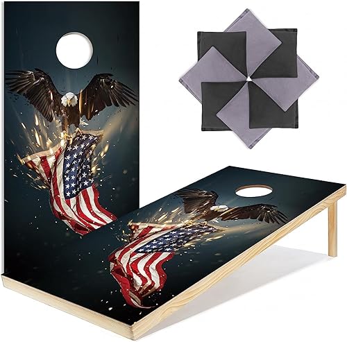 Miniatura 1 de Juego de Cornhole de madera maciza de alta calidad, tableros de juego de 4 x 2 pies, incluye juego de 8 bolsas de lanzamiento de cornhole, juego