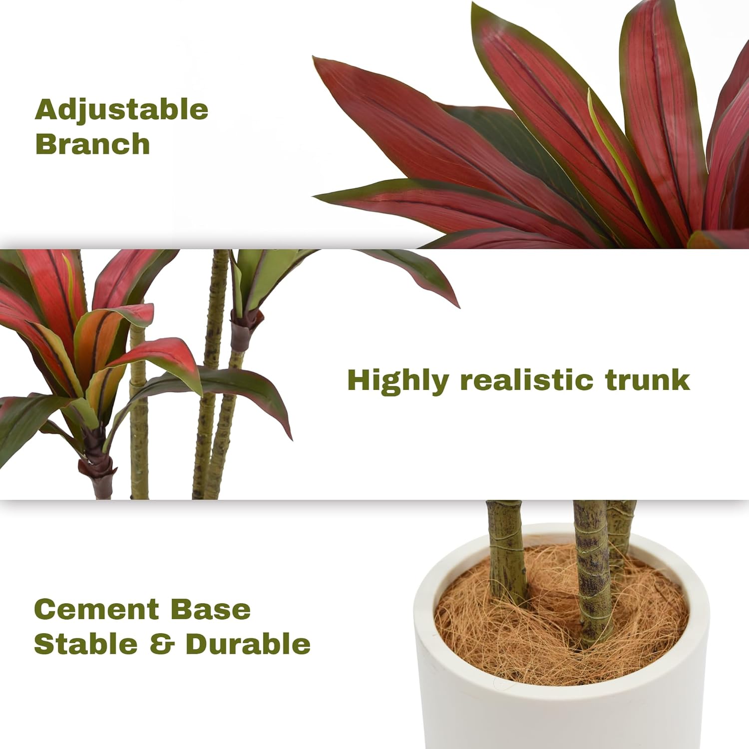 Artificial Dracaena Tree 5ft(60in) Tall Large Faux Silk Plants with Realistic Trunks and Red Leaves, Fake Floor Potted Artificial Plants for Home Office Indoor Decor (5feet,1Pack) - Image 6