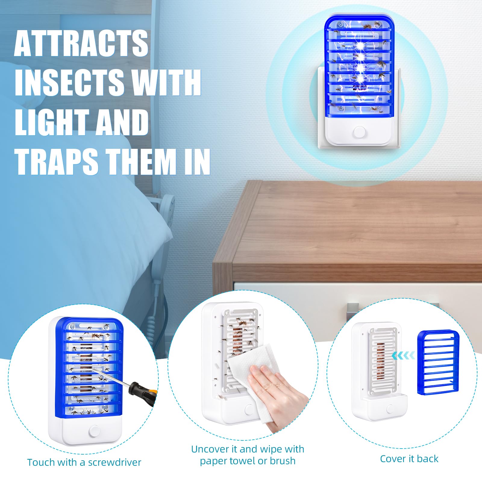 2026 - Eliminador de mosquitos para interiores, mata mosquitos para bebés y mascotas, trampas para insectos para sala de estar, dormitorio, habitación de bebé, cocina, oficina, paquete de 6