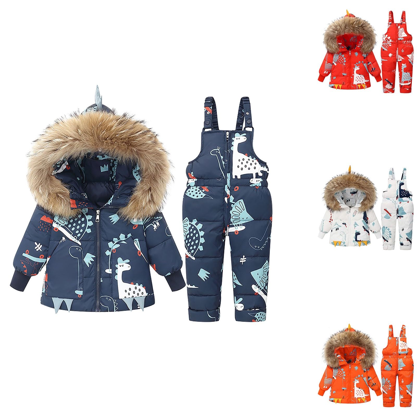 2025 Traje de esquí para niños con capucha y pantalones de esquí de 2 piezas conjunto de ropa espesa trajes de invierno con capucha y patrón lindo protección contra el queso chaqueta de esquí cómoda