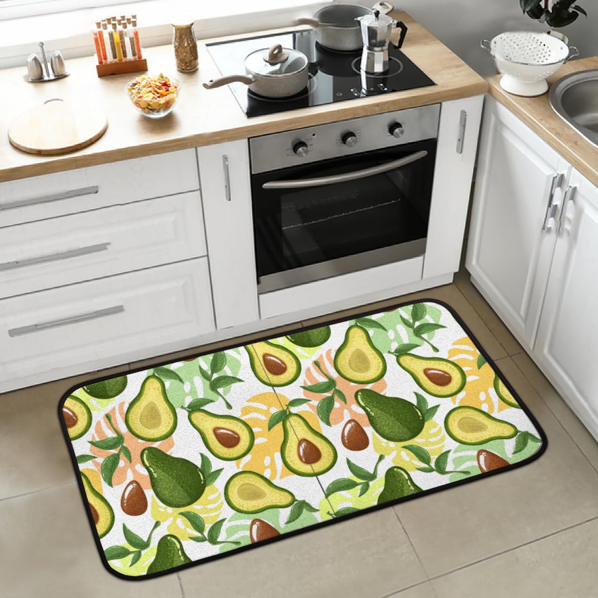 bisibuy Avocado Slices Exotic Kitchen Rugs and Mats Absorbent Kitchen Matt Non-Skid Comfortable Decorative Rugs Mat for Floor Home Office Sink