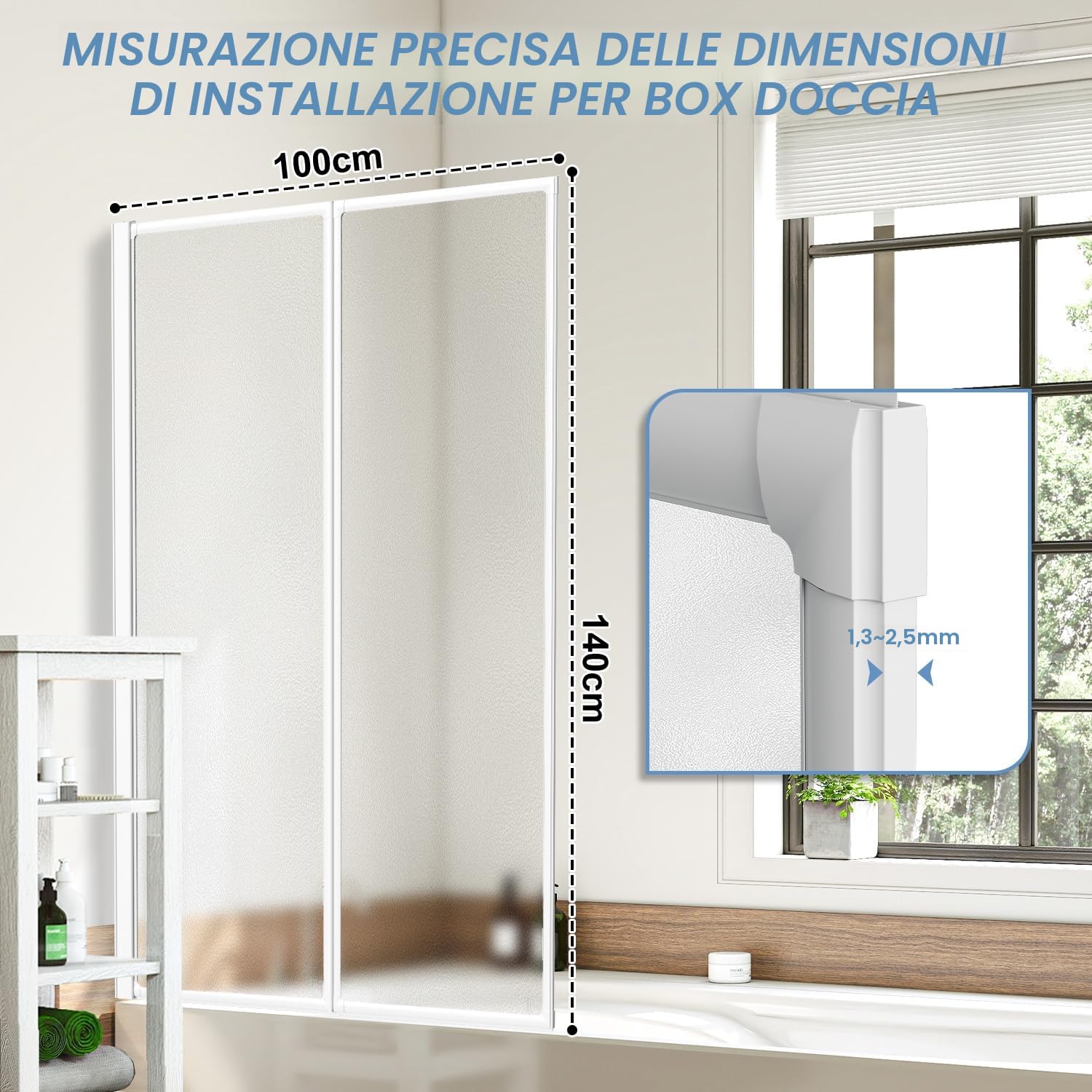 Parete per vasca da bagno 100×140 cm, 2 pannelli Pieghevole in plastica PS resistente alle rotture, Parete doccia con telaio in alluminio bianco, Sopravasca per vasca da bagno con protezione