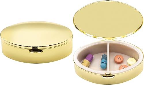 Miniatura 5 de Juego de 2 pastilleros y organizador de bolsillo ovalado con compartimentos dobles (celosía dorada)