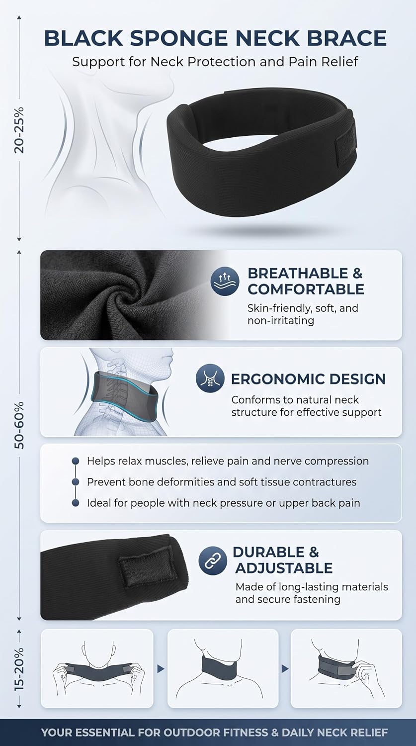 VGEBY Soft Cervical Collar, Soft Sponge Support Pain Relief Traction Stretcher Neck Brace for Outdoor Fitness Travelers and Office Workers image 4