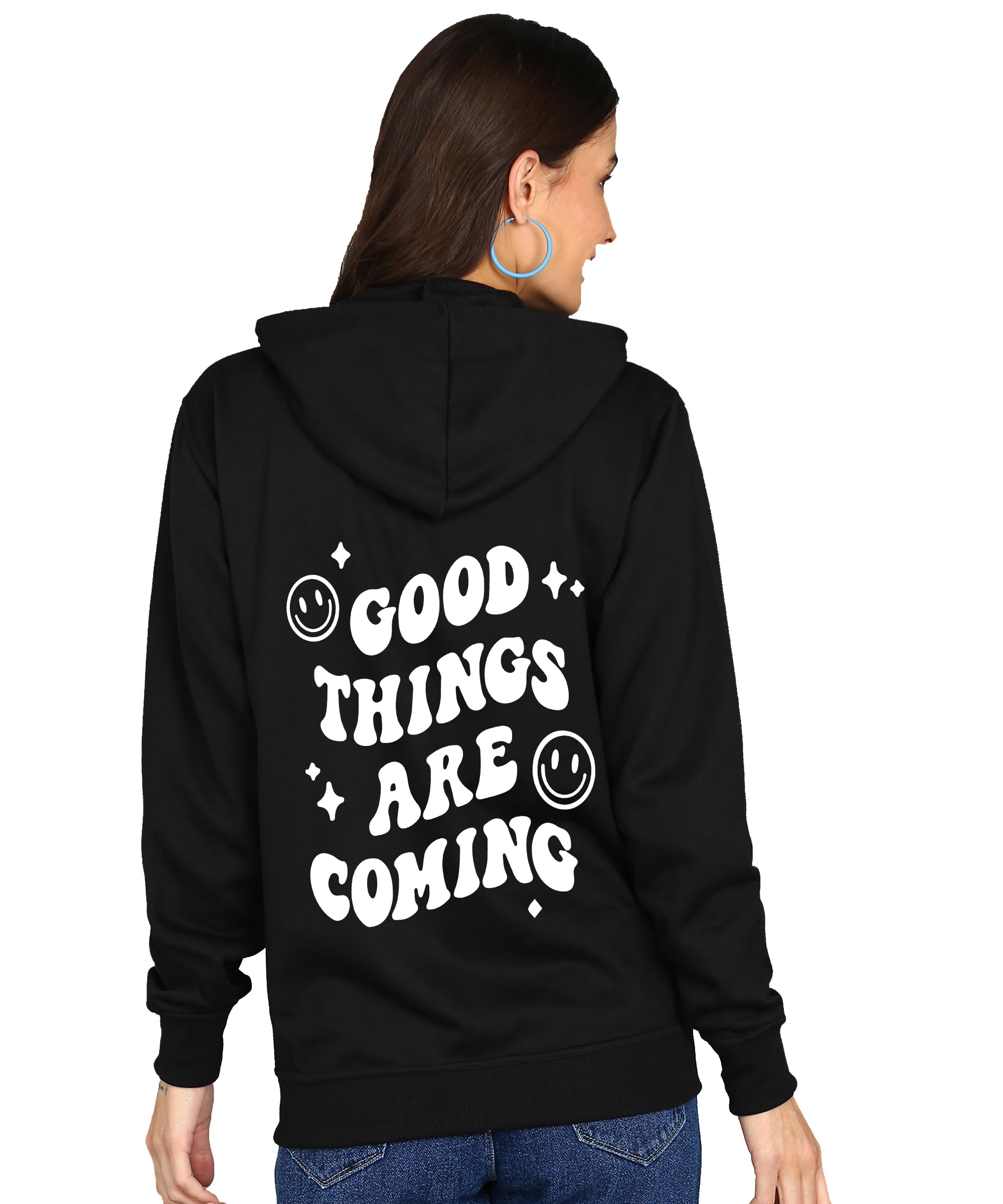 FALTU.COGood Things are Coming Back Printed Rich Cotton Winter Wear Hooded Sweatshirt for Women's Cotton, Casual, Lightweight, Fashionable, Trendy, Solid Women's Winter Hoodie