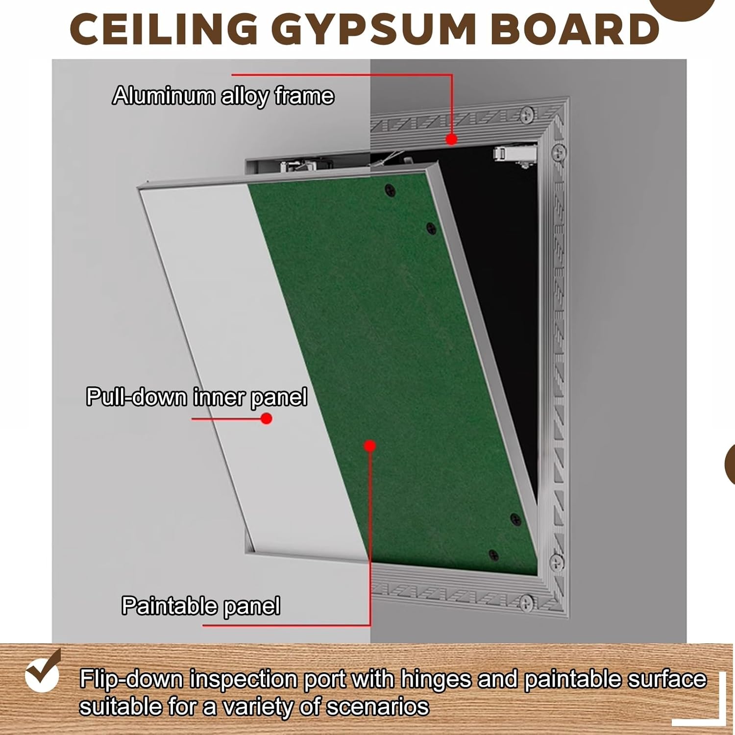 Aluminum Ceiling Access Panel for Drywall with Hinge,Paintable Plumbing Door Cover,Concealed Plumbing Cables Access Doors,Self Adhesive for Drywall