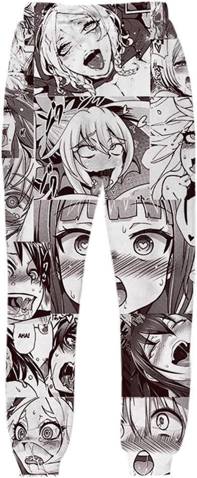 XFuncy Anime Ahegao Funny Full Print Hoodies Joggers Hipster Sexy Cartoon Sweatshits Set