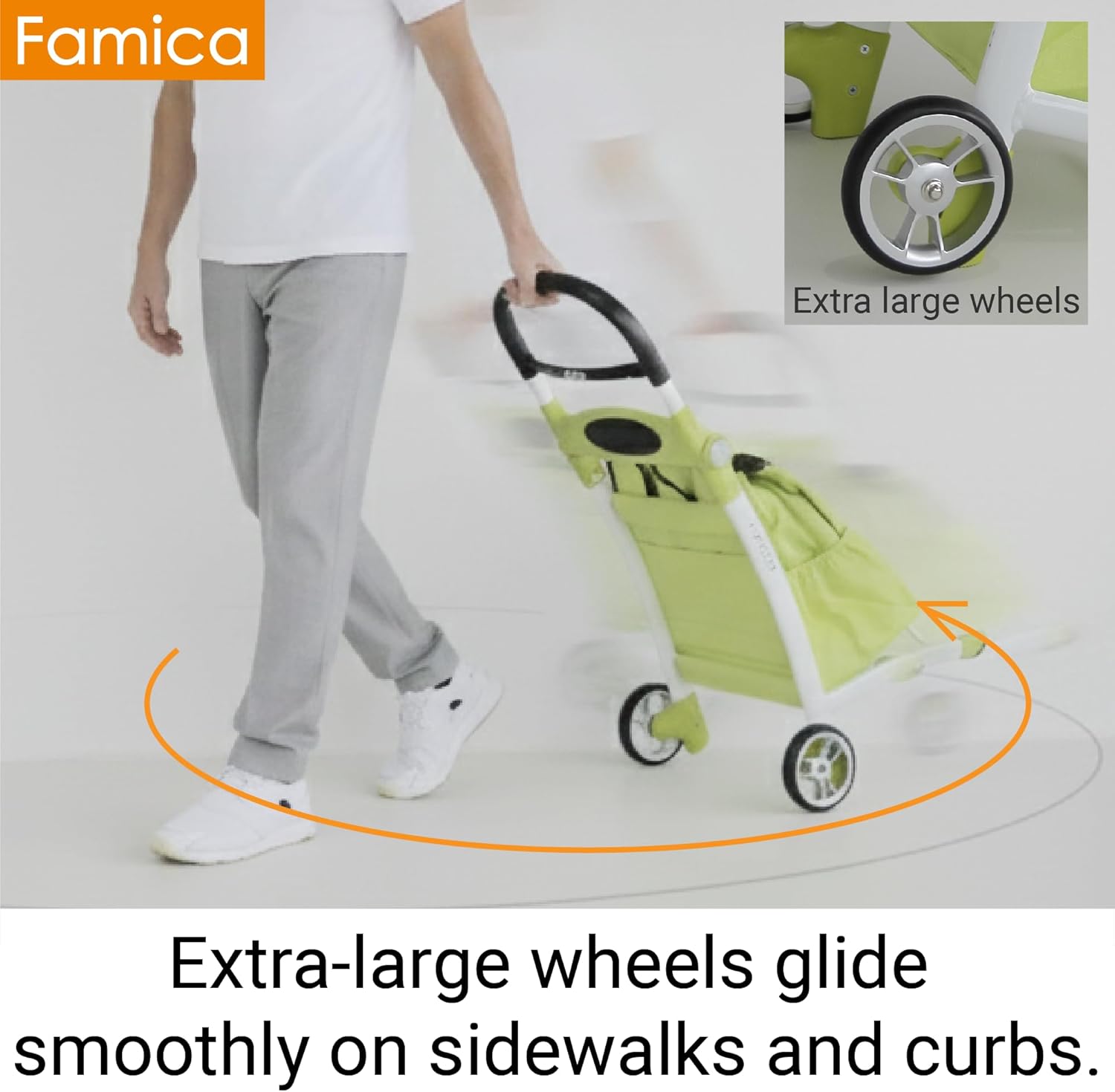 2-in-1 Portable Shopping Cart with Seat, Lime Green, Extra Large Wheels, Foldable Design, Red Dot Award Winner, 20L Water-Resistant Detachable Bag