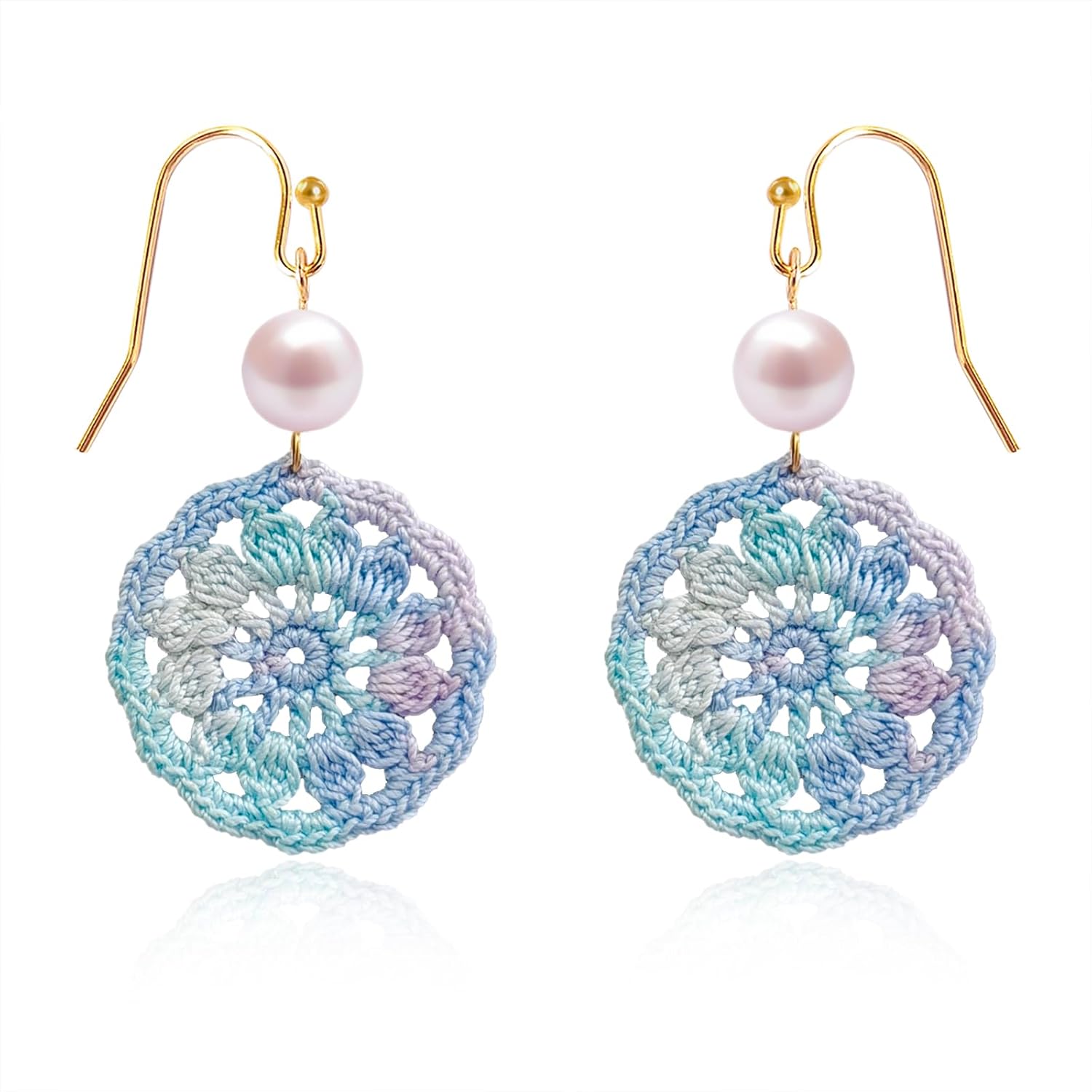 Handmade Micro Crochet Round Dangle Earring,18K Gold Dainty Drop Crochet Earrings,Statement Crochet Floral Dangling Earring for Women - Unique Handcrafted Earrings