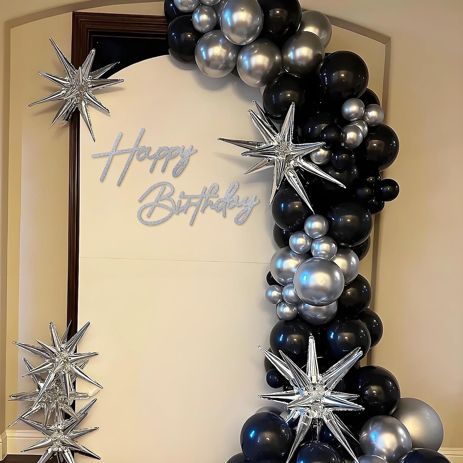Happy Birthday Sign for Backdrop - Glitter Silver Felt 'Happy Birthday' Letter Sign for Balloon Arch Backdrop Decorations image 5