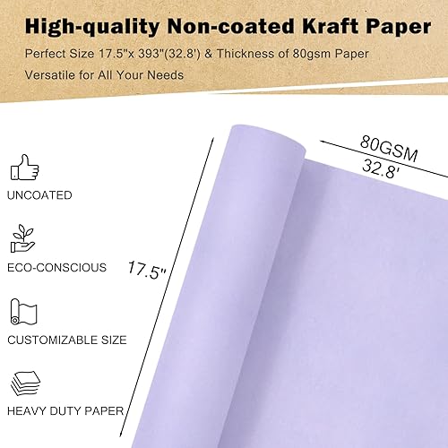 Vista 115 de RUSPEPA Rollo grande de papel de estraza de 30 x 393 pulgadas (32.8 pies), papel de regalo morado reciclable para envolver regalos de cumpleaños