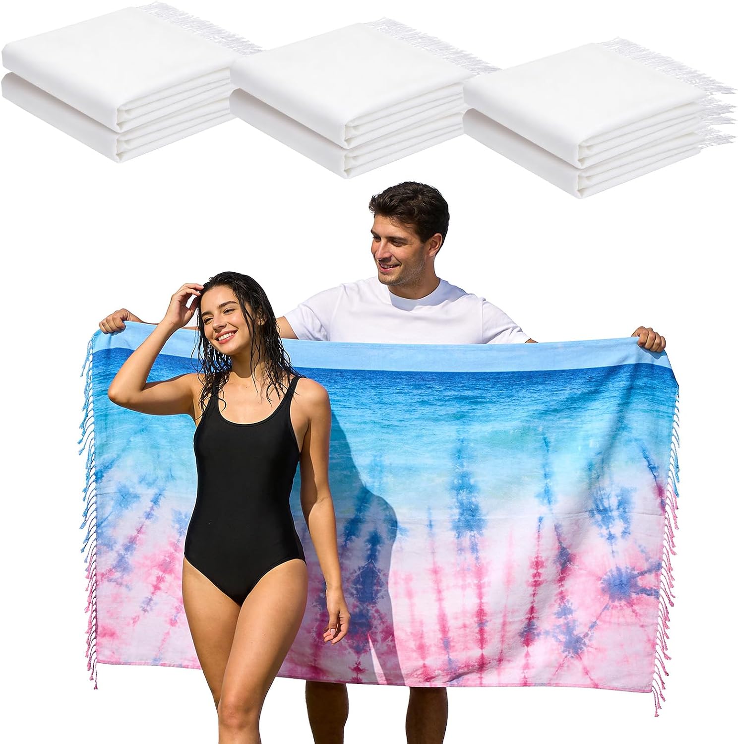 18 Pcs Blank White Cotton Scarf for Tie Dye Kit, Oversized 78.7x26.8 Inch White Cotton Scarves Bulk for DIY Tie Dye Projects, Party, School & Summer Camp Crafts