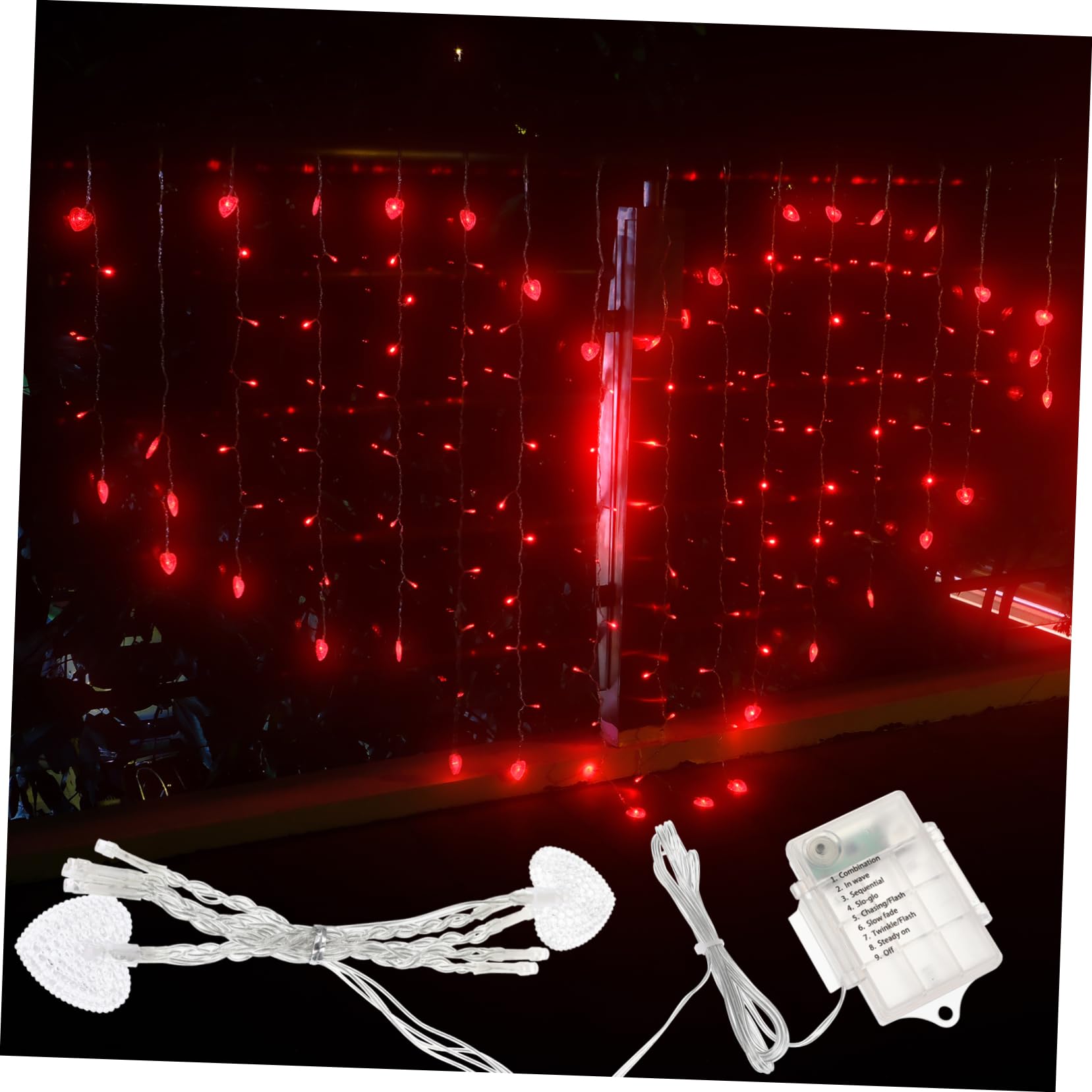 PRETYZOOM Heart Shaped LED Curtain Light for Weddings and Valentine Day Decorative String Lights for Indoor Use Romantic Atmosphere Creator for Parties and Events Battery Not Included