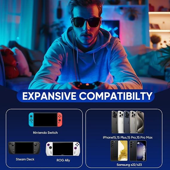 USB C ile AR gözlük şarj portu adaptörü, eş zamanlı olarak kaynak cihaz ve iletim video, uyumlu buhar güverte, ROG Ally, Anahtar, iPhone 15 ve Viture/Rokid/Xreal AR gözlük şarj