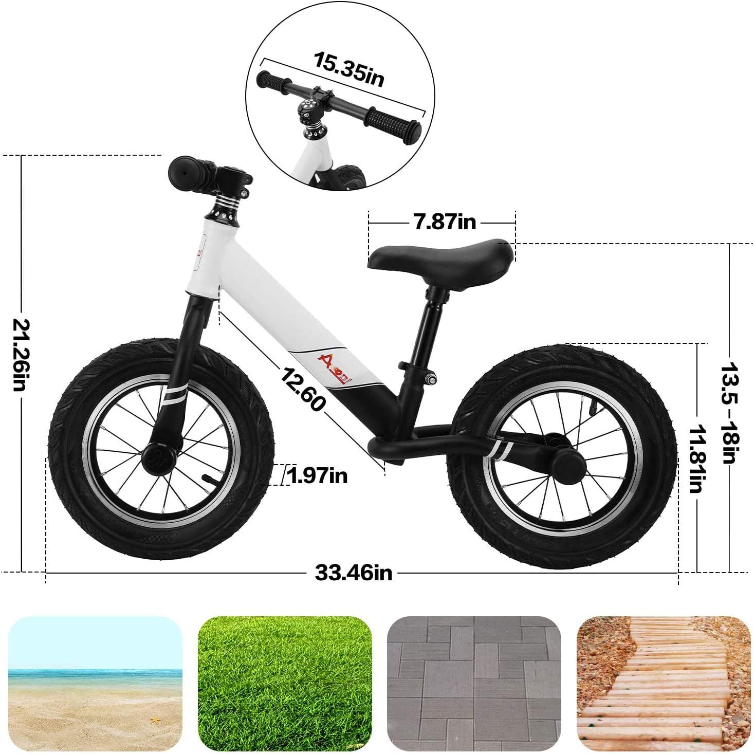 AODI Kids Balance Bike, No Pedal Toddler Bike with Adjustable Seat Bike, Toddler Walking Bicycle for Ages 18 Months to 5 Years 12 Inch Inflatable Wheels: Sports & Outdoors