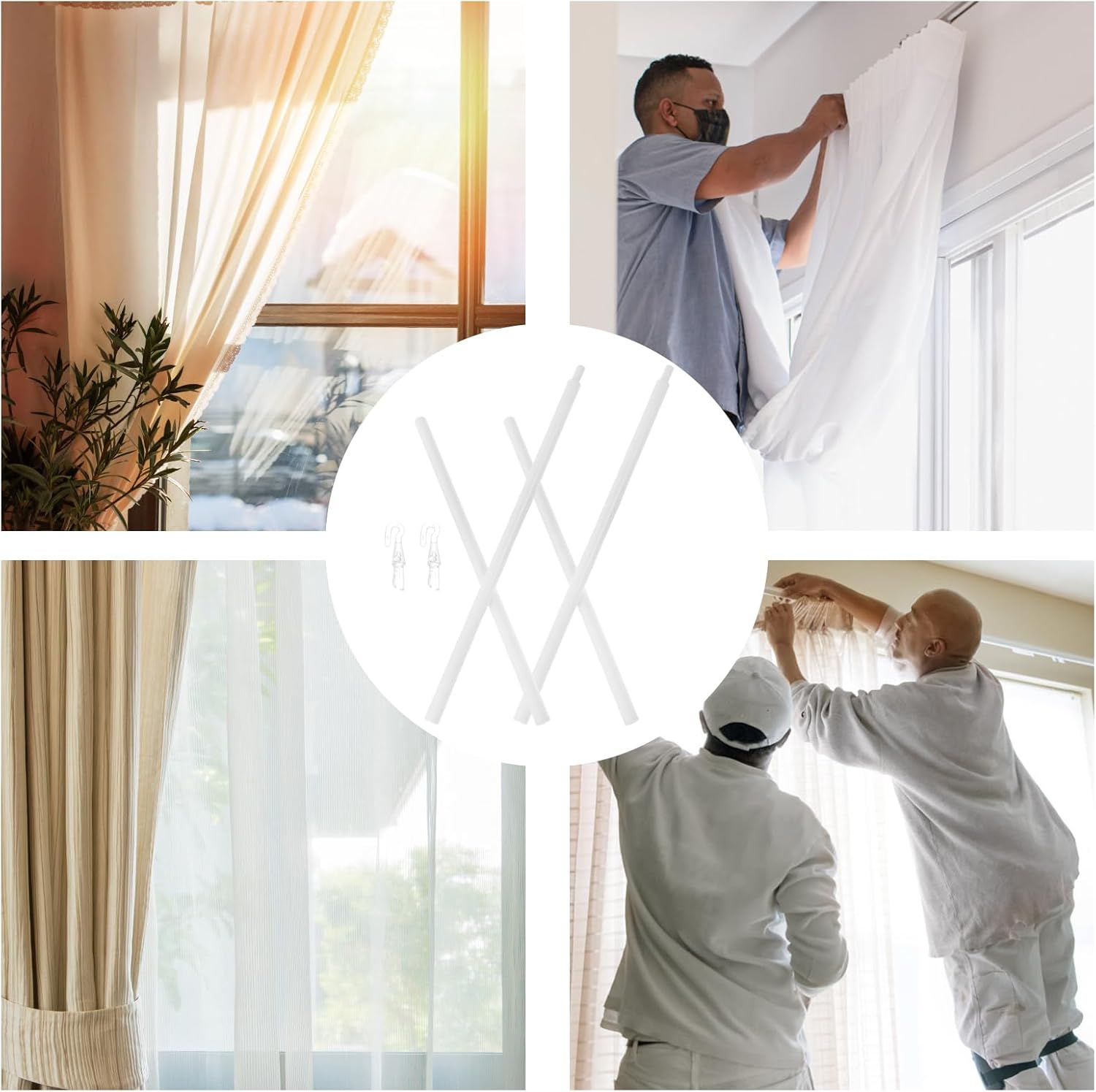 2Pcs Blinds Wand Replacement with Hook and Handle White Fiberglass Long Vertica Blind Wand for Windows Curtain Door Shades Opener Accessory (24Inch) (Pack of 2)