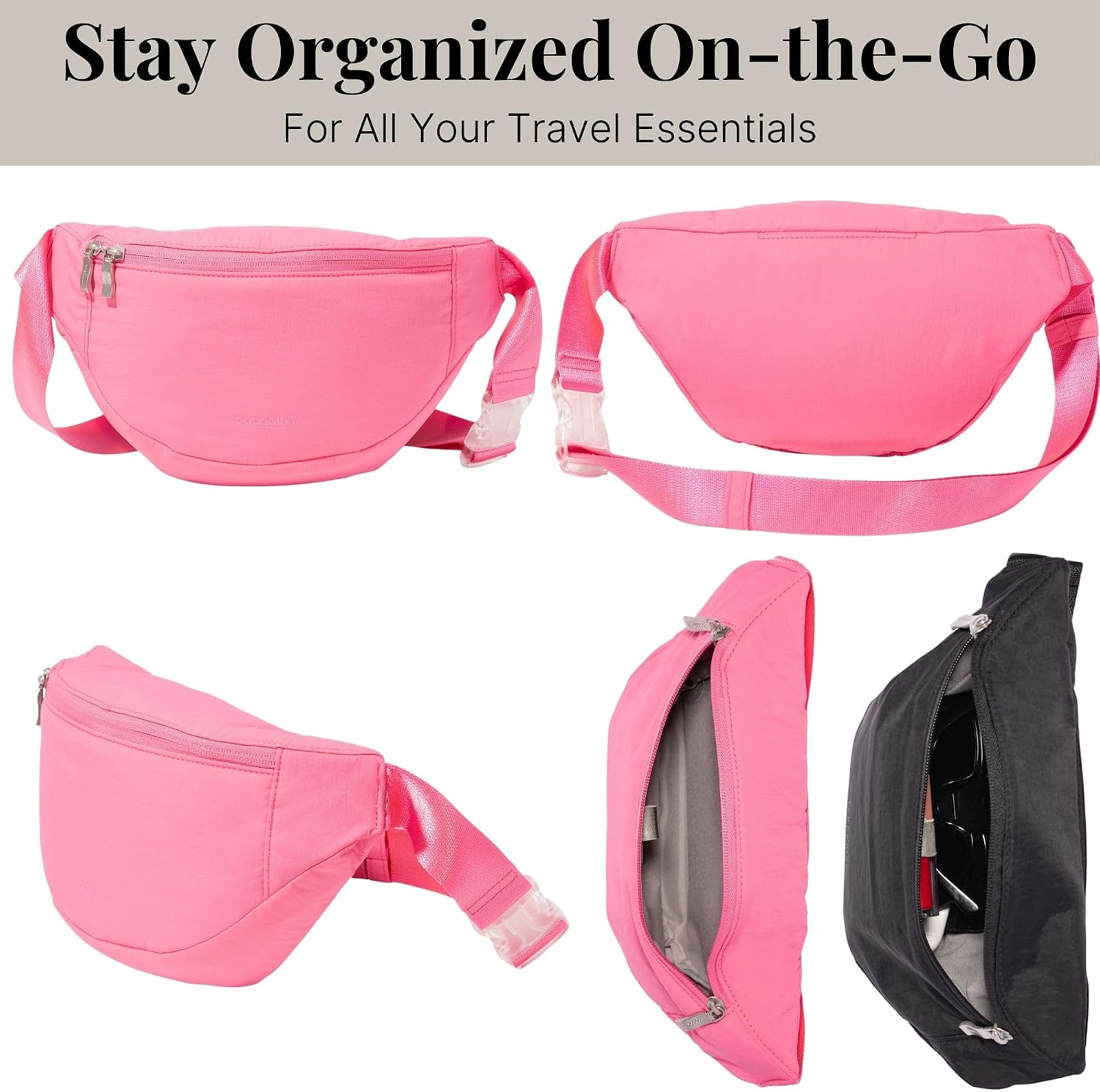 Baggallini Style Swift Belt Bag Sling Bag - Lightweight 12"x7" Crossbody Bag Fanny Pack Belt w/RFID and Adjustable Strap