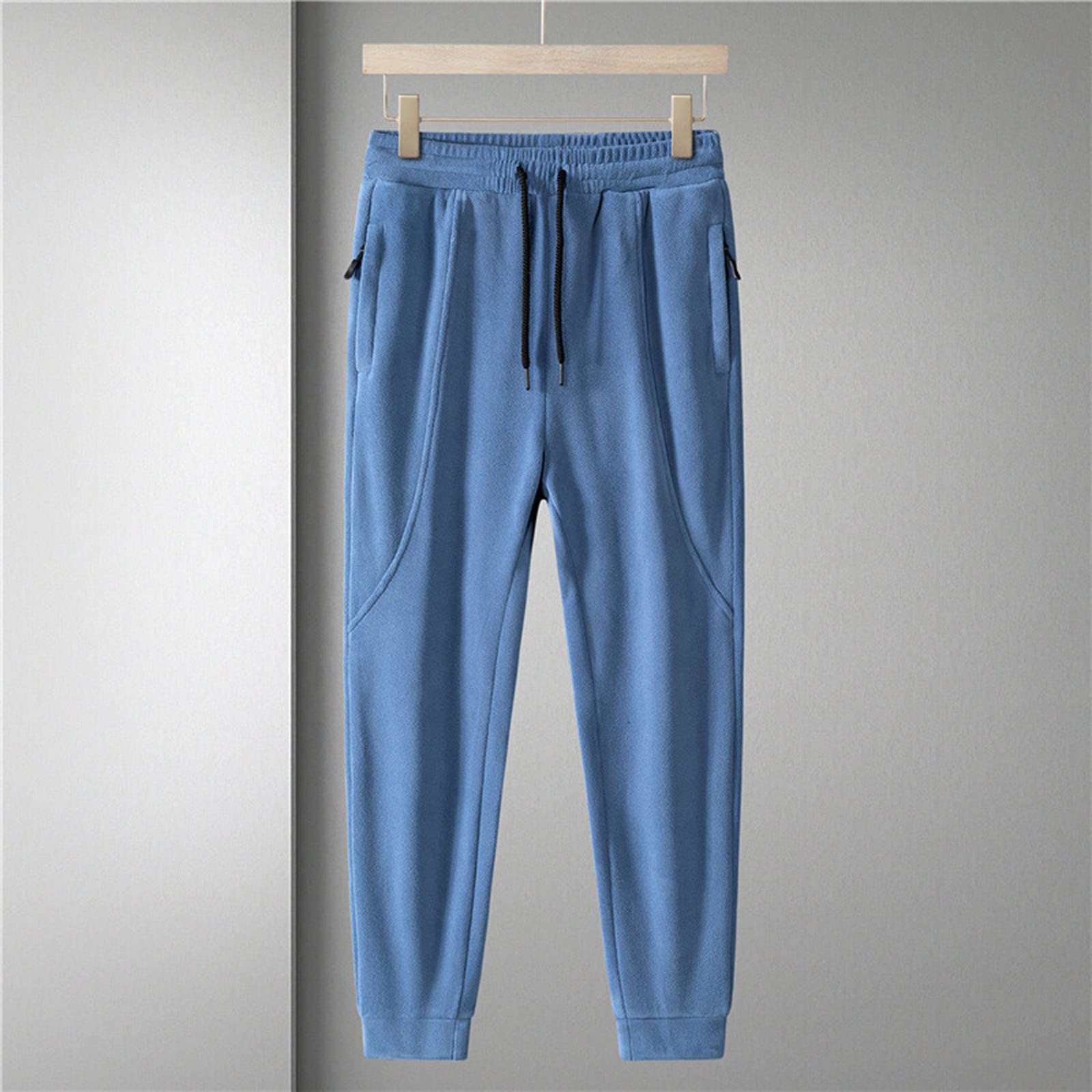 Pantalones deportivos de forro polar para hombre, de invierno, con forro de sherpa, pierna recta, con puños, cintura media, pantalones gruesos y cálidos con bolsillos con cremallera, cintura elástica