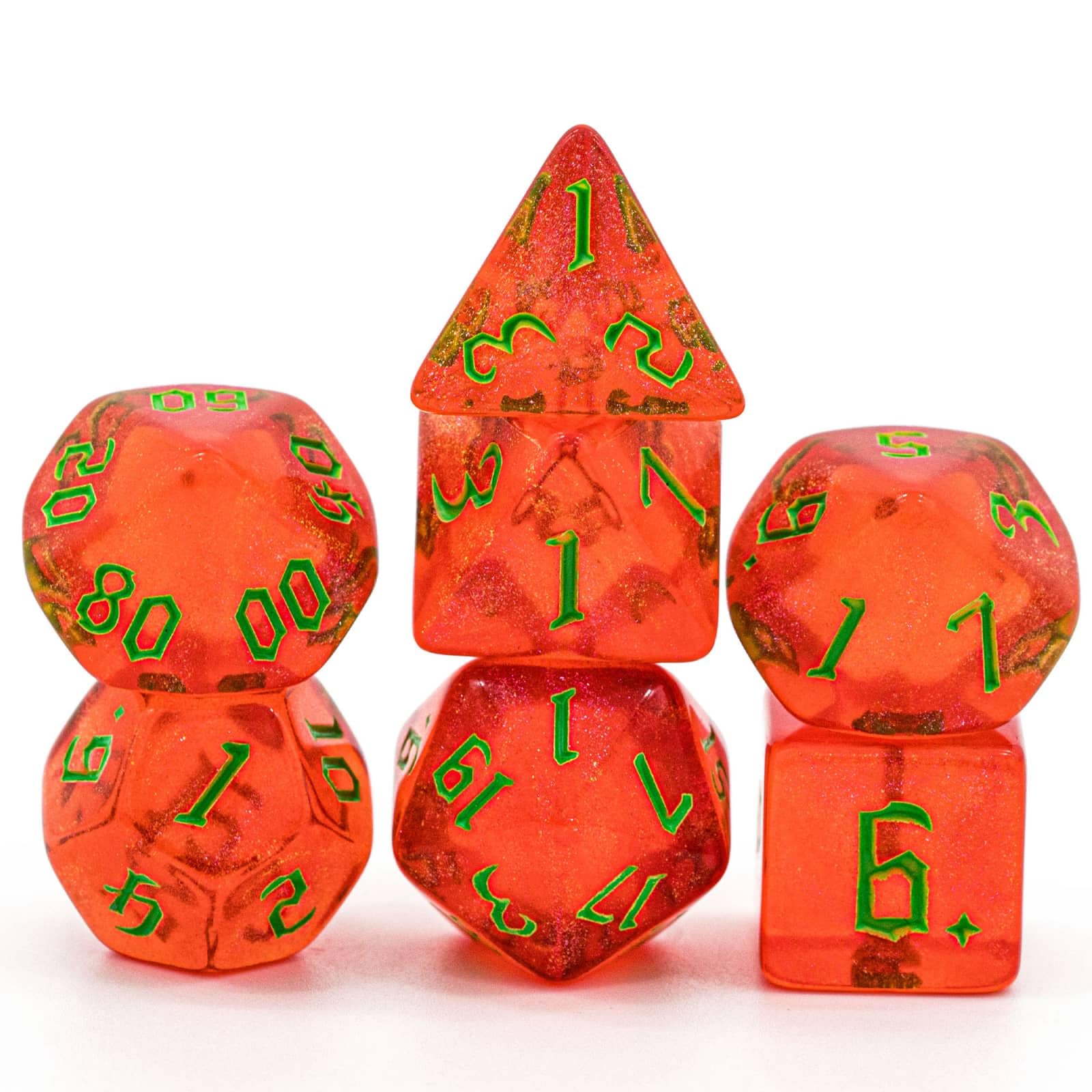 Cusdie 7Pcs/Set DND Dice Set D&D Polyhedral Dice for Dungeons and Dragons TTRPG Role Playing Dice Games RPGs (Red with Sickle Font)