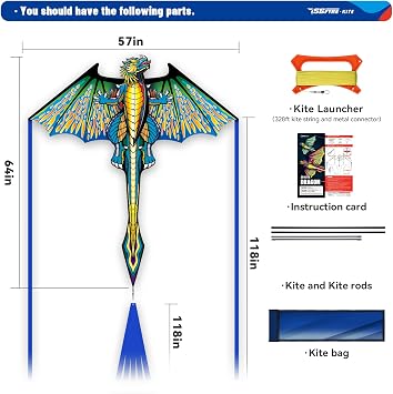SGftre 3D Red Pterosaur Kite for Boys & Adults Easy to Fly,Beach Trip Outdoor Games Single Line String with Tail,Beach Kite for Family Outdoor Activities