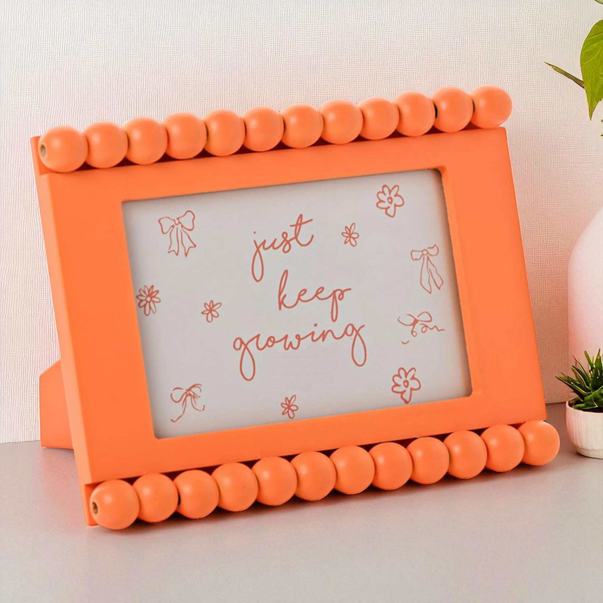 pf+a REAL GLASS 6x4 Decorative Picture Frame - 6x4inch Orange with Beaded Border - Tabletop Display