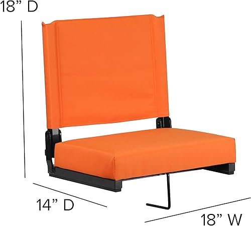 Miniatura 2 de EMMA + OLIVER Silla de estadio naranja - Silla plegable clasificada de 500 libras - Asa de transporte - Asiento ultra acolchado