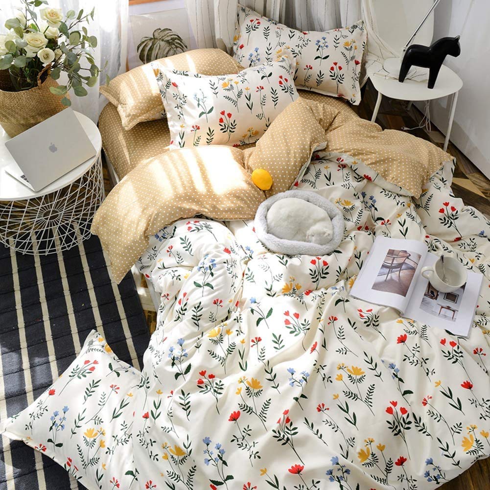 Feelyou Floral Printed Duvet Cover for Kids Girls Women Blossom Flowers Pattern Bedding Set Garden Plants Comforter Cover Botanical Branches Quilt Cover Full Size Room Decor with 2 Pillow Case