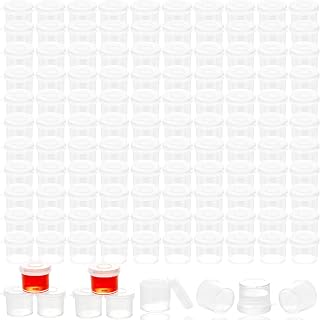 120 Pack Empty Paint Pots with Lids Small Paint Cups Plastic Mini Painting Cup Arts Crafts Storage Containers for Painting DIY Craft Classrooms Schools (10 ml/ 0.34 oz)