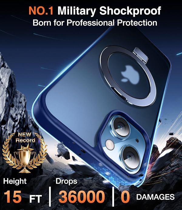 Chicfun 3-in-1 [Magnetic+Kickstand+Ring Holder] Compatible with iPhone 15 Case Stand Ring Holder Compatible with MagSafe, Magnetic Military Shockproof for iPhone 15 Phone Case Kickstand Cover Blue by Chicfun - Used condition - Image 5