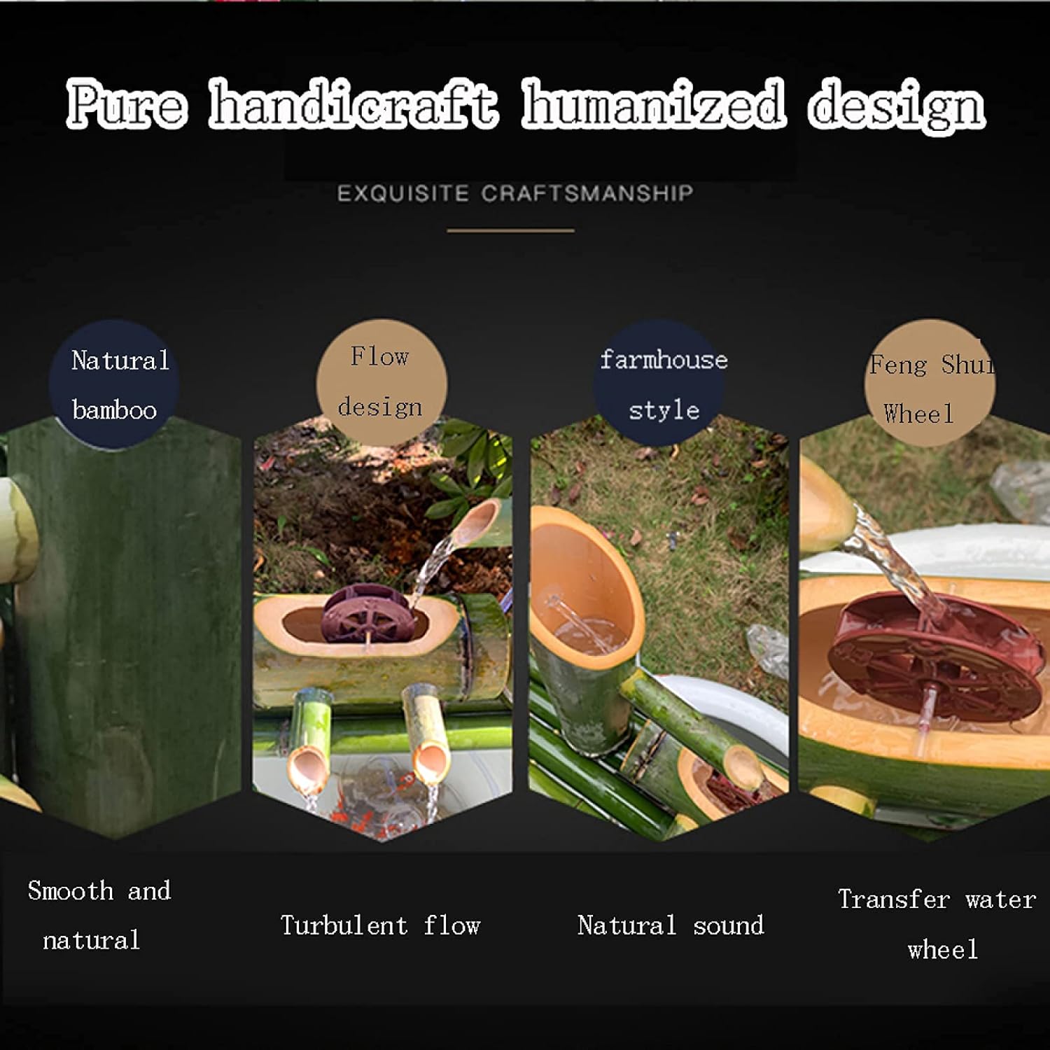 Water Features for The Garden Bird Bath Bamboo Fountain Bamboo Pipe Filtration and Pumping, Snic Water Circulation System Water Feature Pump,1(40cm/15.7in)