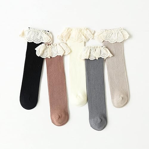 Miniatura 3 de Taous Assam Calcetines altos hasta la rodilla para bebés y niñas calcetines con volantes de encaje para niñas pequeñas