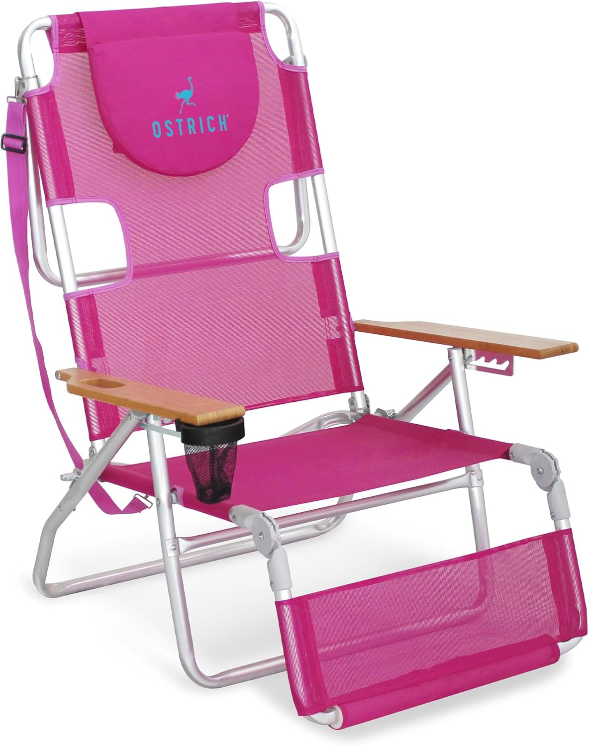 Ostrich 3N1 Lightweight Lawn Beach Reclining Lounge Chair with Footrest, Outdoor Furniture for Patio, Balcony, Backyard, or Porch, Pink