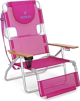 Ostrich 3N1 Lightweight Lawn Beach Reclining Lounge Chair with Footrest, Outdoor Furniture for Patio, Balcony, Backyard, or Porch, Pink