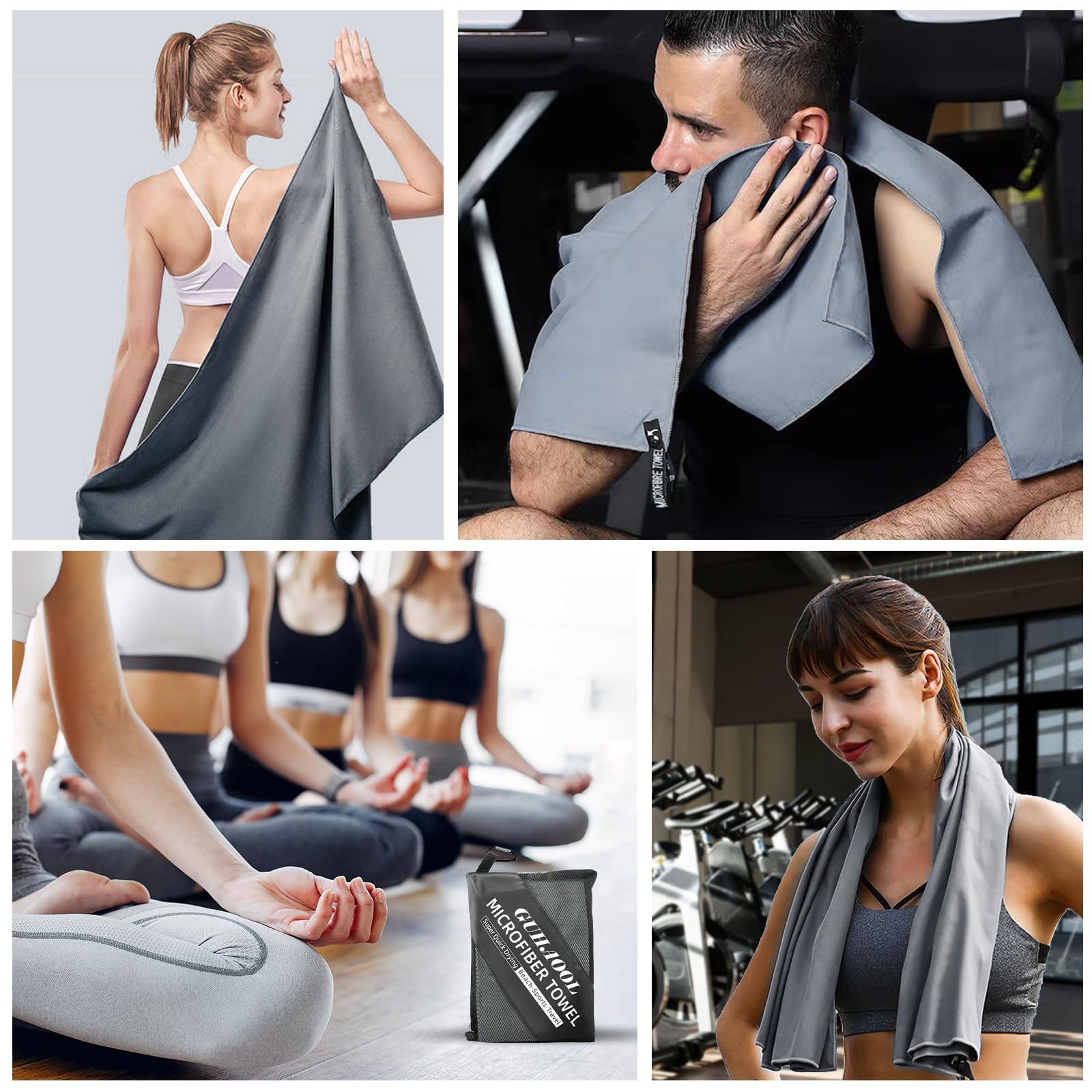 Asciugamano Microfibra, Asciugamano in Microfibra 3 Set | 180x80cm&100x50cm&70x40cm,Telo Mare Microfibra,Asciugamani in Microfibra ad Asciugatura Rapida per Viaggi Spiaggia Yoga Sauna(Grigio)