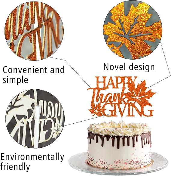 Fall Maple Leaf Thanksgiving Cake Topper - Orange Decorative Party Cake Decoration