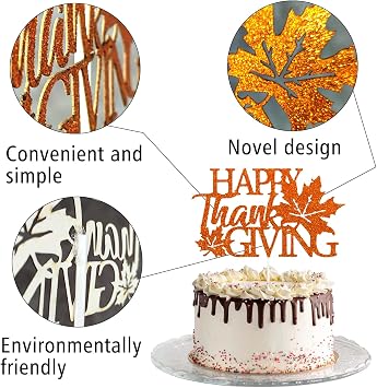 Fall Maple Leaf Thanksgiving Cake Topper - Orange Decorative Party Cake Decoration