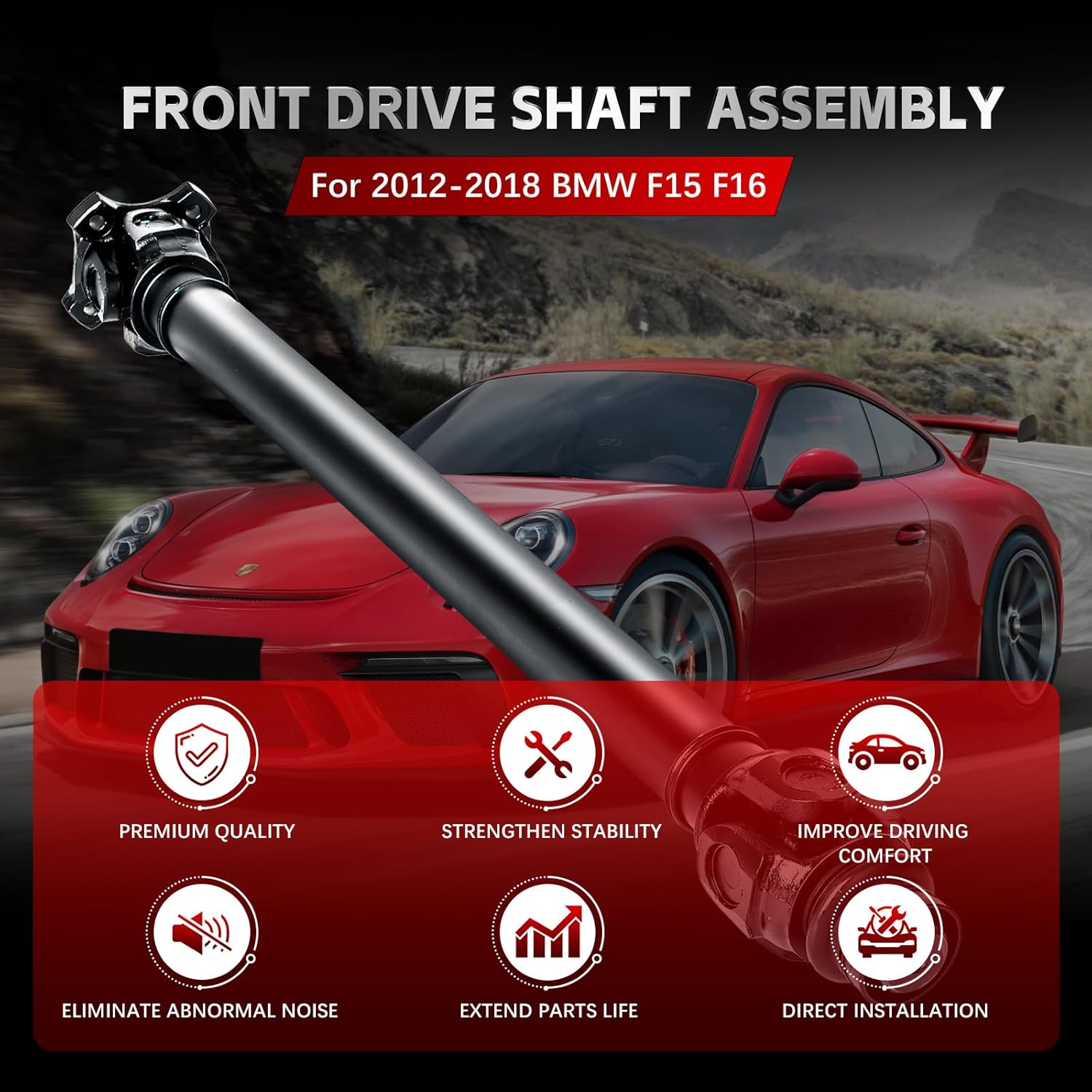 Nifeida Front Complete Drive Shaft Prop Shaft Assembly Compatible with BMW F15 F16 X5 X6 2012-2018, AWD Driveshaft Replace# 26209425907, 26208605866