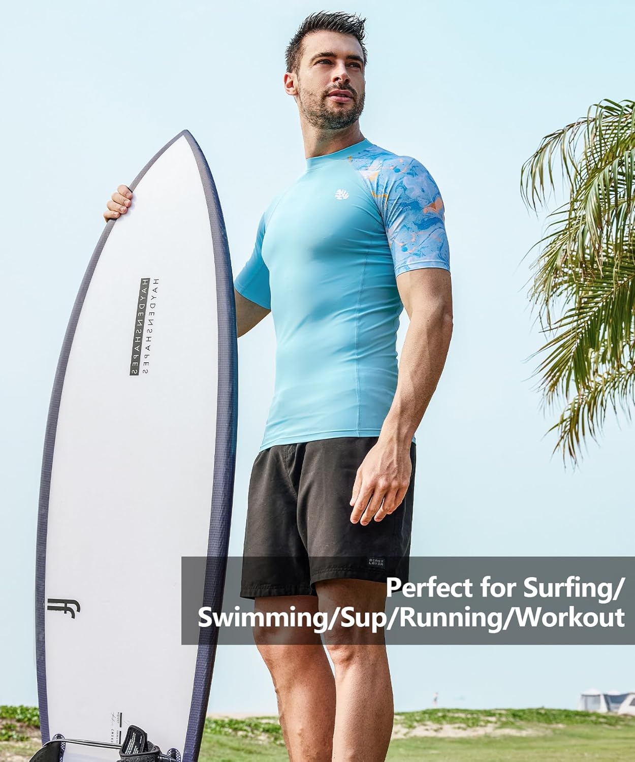 HUGE SPORTS Men's Splice UV Sun Protection UPF 50+ Skins Rash Guard Short Sleeves