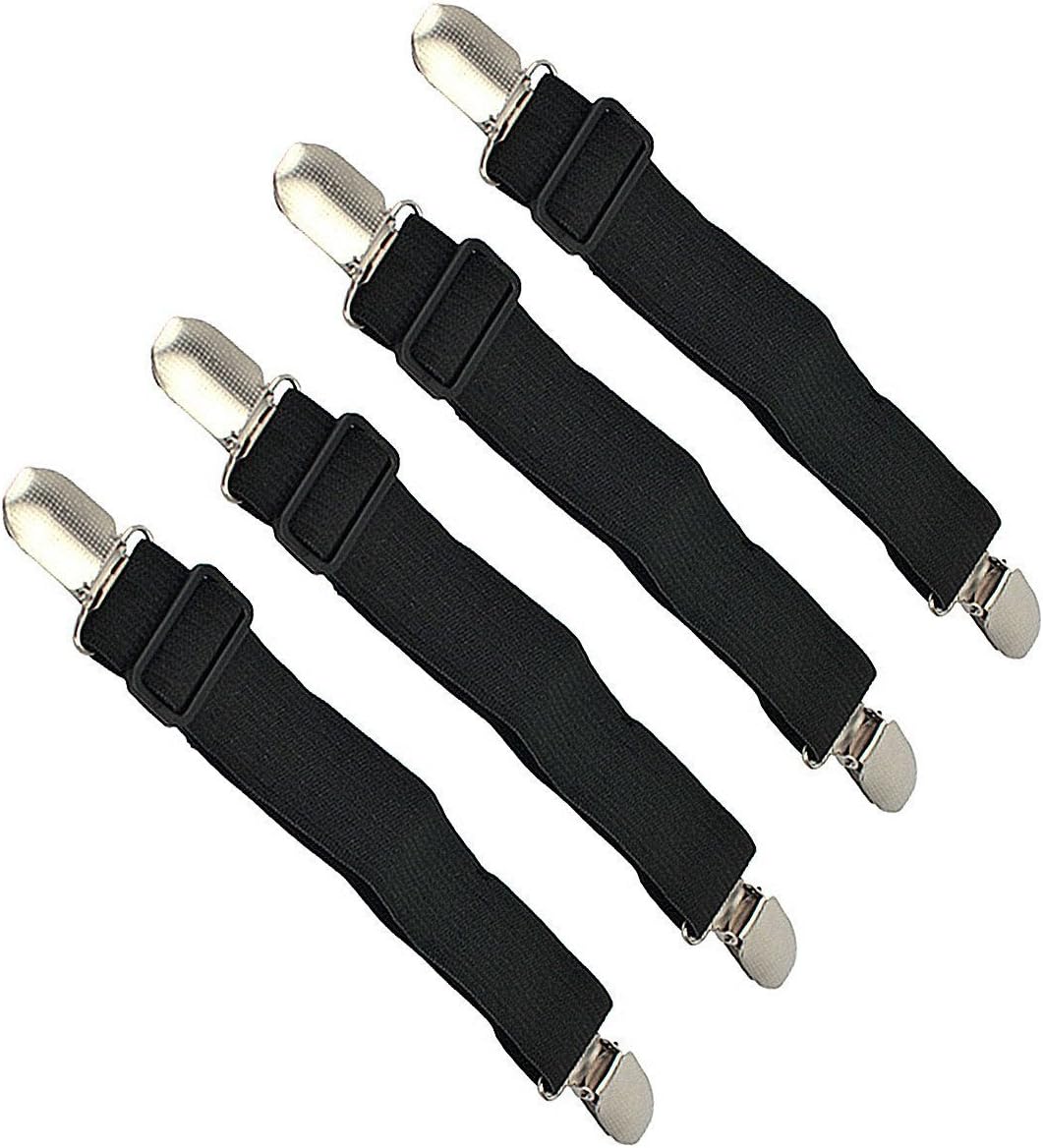 Bed Sheet Fasteners, Adjustable Bed Sheet, Keep Your Bed Sheet in Place, Black, 4 Pack