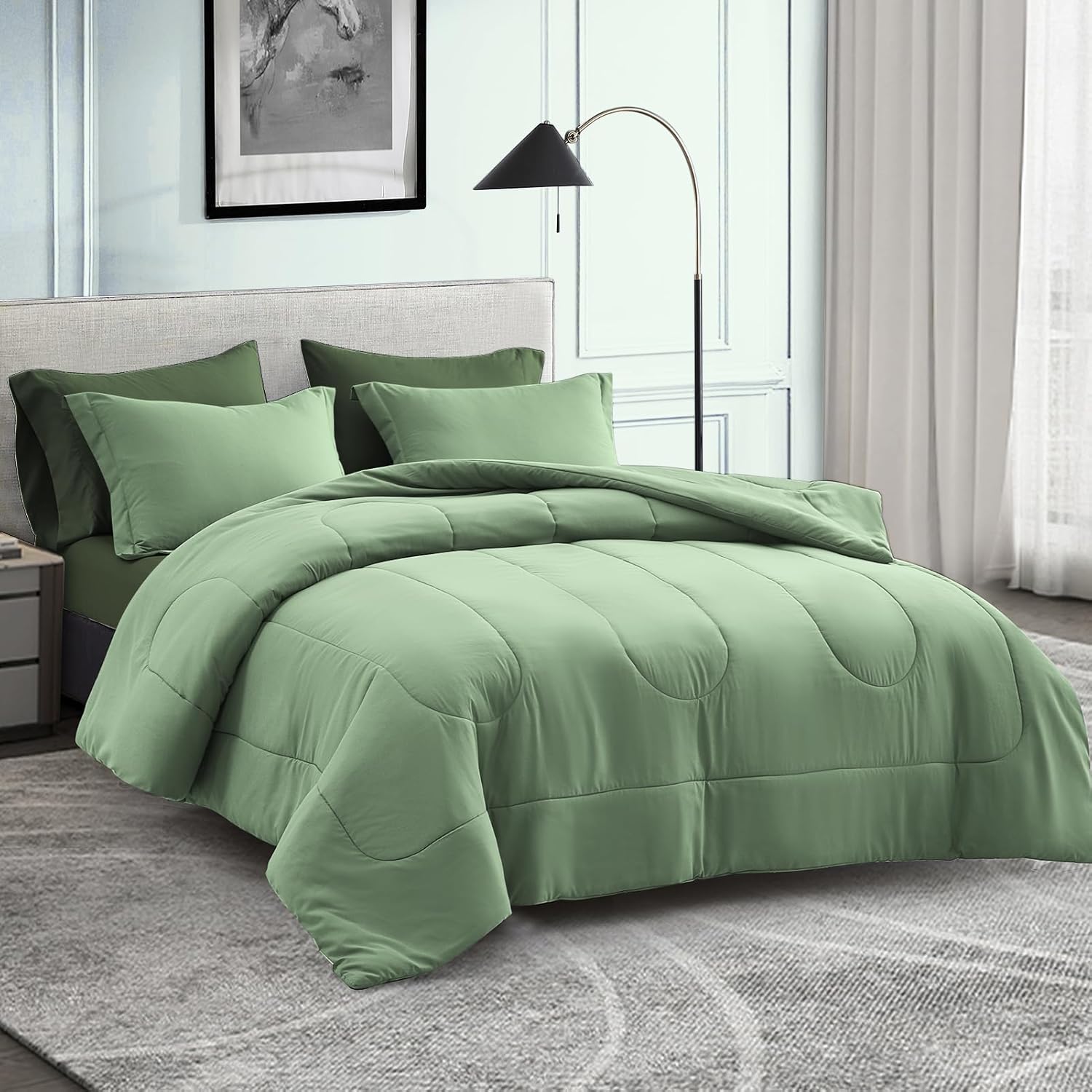 Maple&Stone Full Size Comforter Set 7 Pieces Bed in a Bag - Down Alternative Bed Set with Sheets, Pillowcases & Shams, Soft Reversible Duvet Insert,Sage Green - Image 3