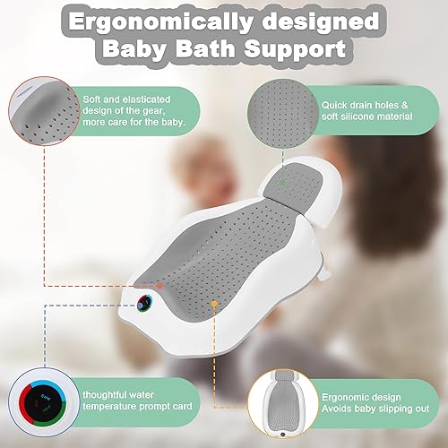 Miniatura 4 de Soporte de baño para bebés Bañera para recién nacidos, ideal para bebés de menos de 6 meses de edad con termómetro para bañeras de bebé, bañeras