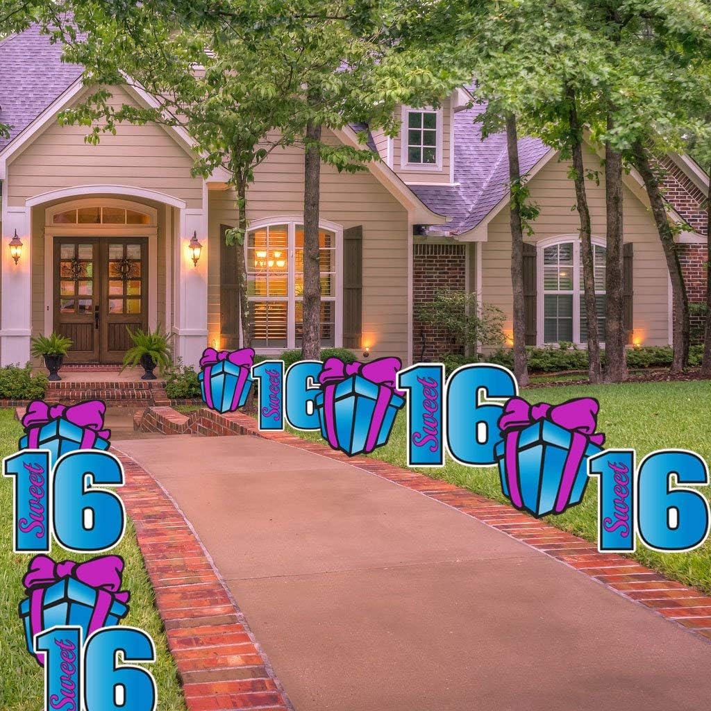 VictoryStore Sweet 16 Pathway Markers - Sweet Sixteen Yard Decorations 10pcs (Blue Purple)